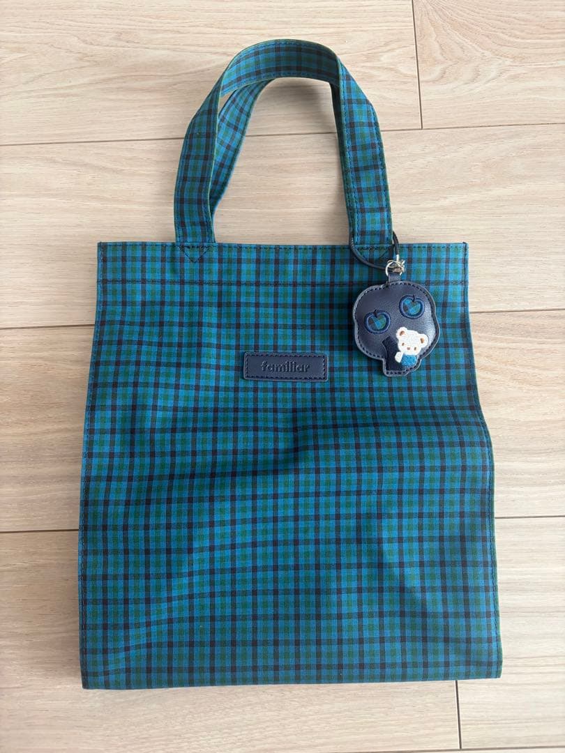 ファミリア 青チェック トートバッグ