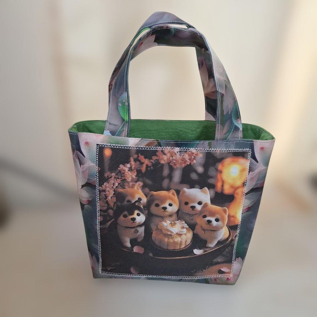 激レア柴犬パネル生地　ハンドメイド　ミニバック　フラットポーチ