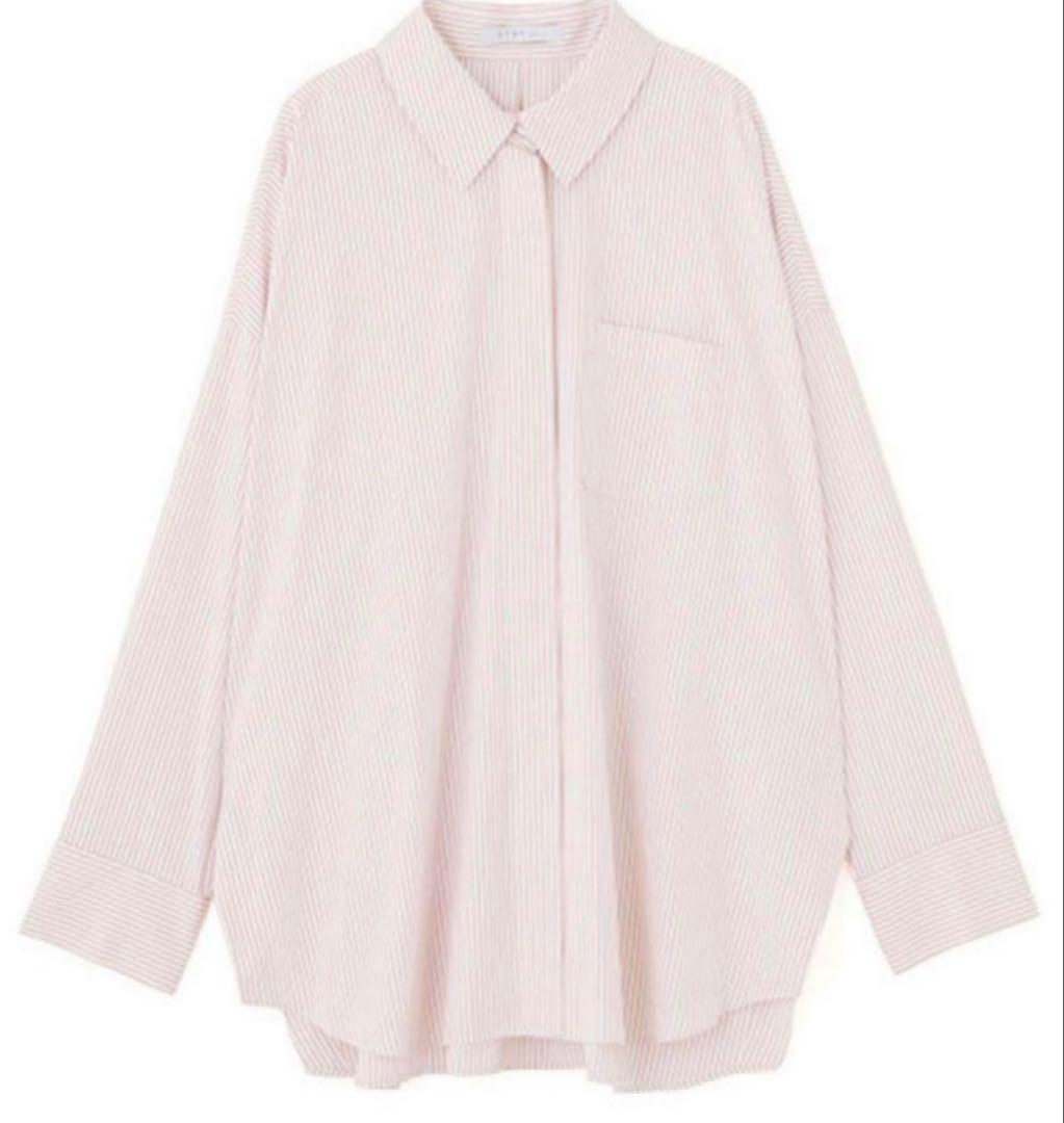 ETRETOKYO サイドスリットストライプシャツ ピンクベージュ