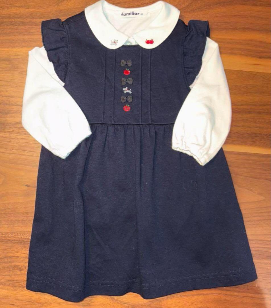 【現行品】familiar ネイビー ワンピース ブラウス 80cm