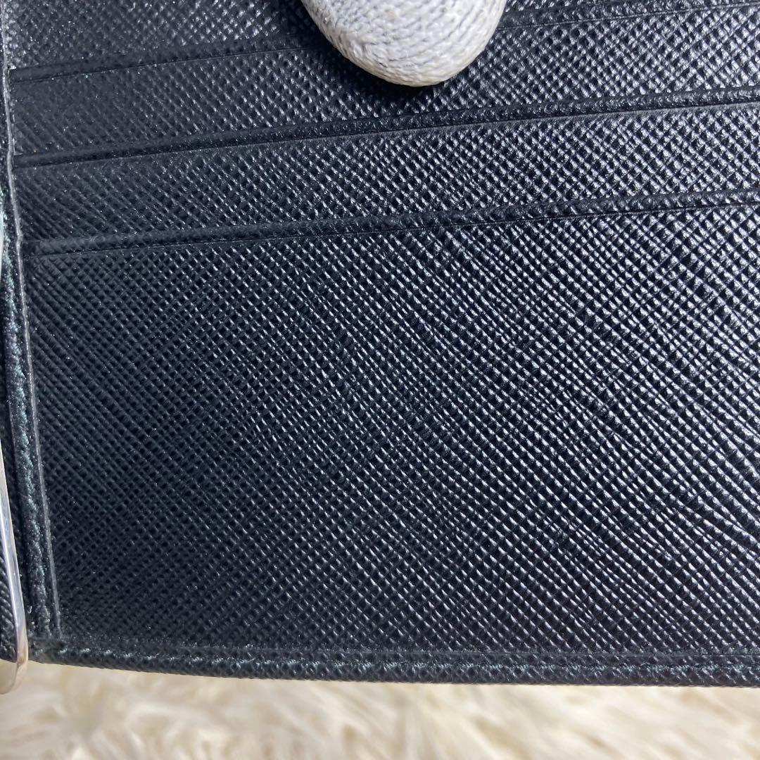 極美品 プラダ サフィアーノ マネークリップ レザーブラック