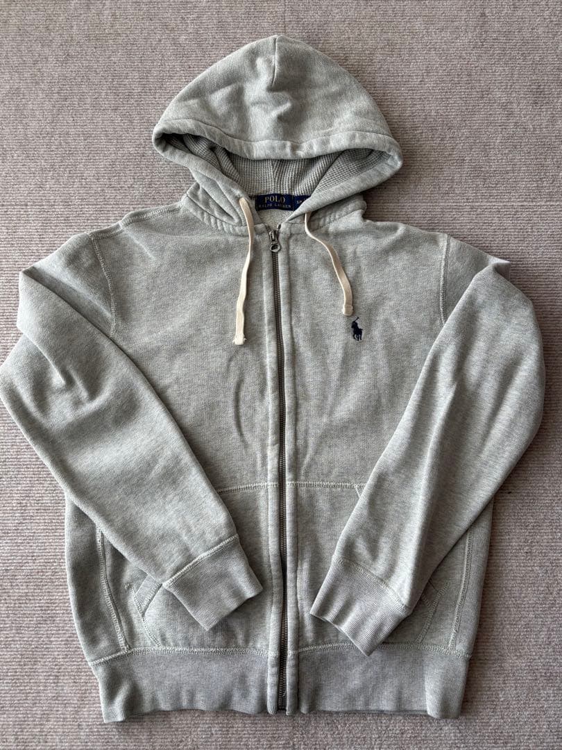 POLO ラルフローレン ジップパーカー グレー S 裏起毛 ロゴ刺繍