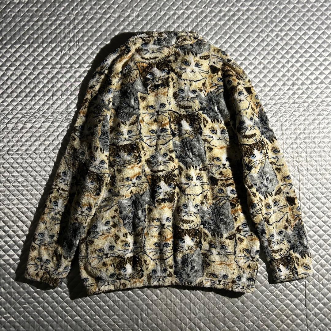 90s 猫フリースジャケット キャット ボア ジップアップ アニマル 動物