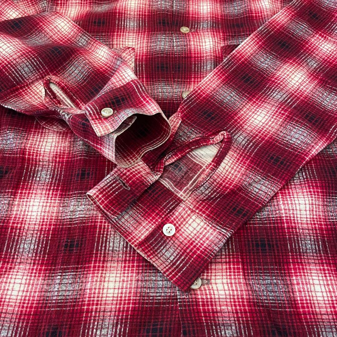 60s ダンリバー プリントネル USA オープンカラー オンブレ チェック