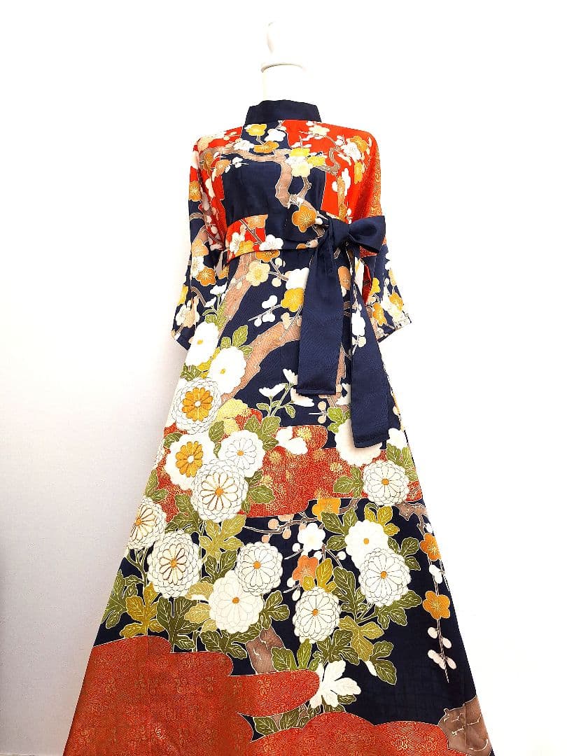 着物リメイクワンピース3676