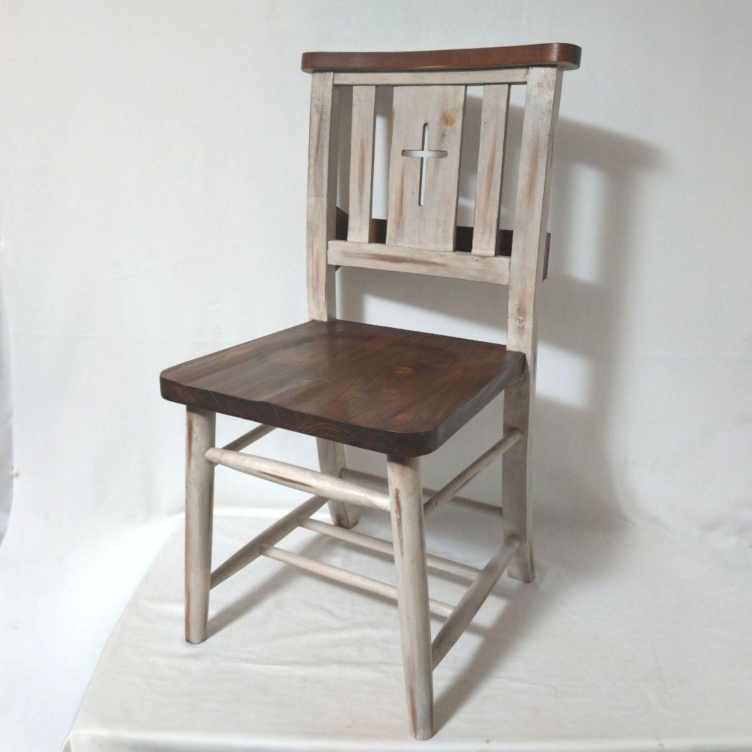 チャーチチェア　木製　アンティーク調　ヴィンテージ風　十字架　ダイニングチェア