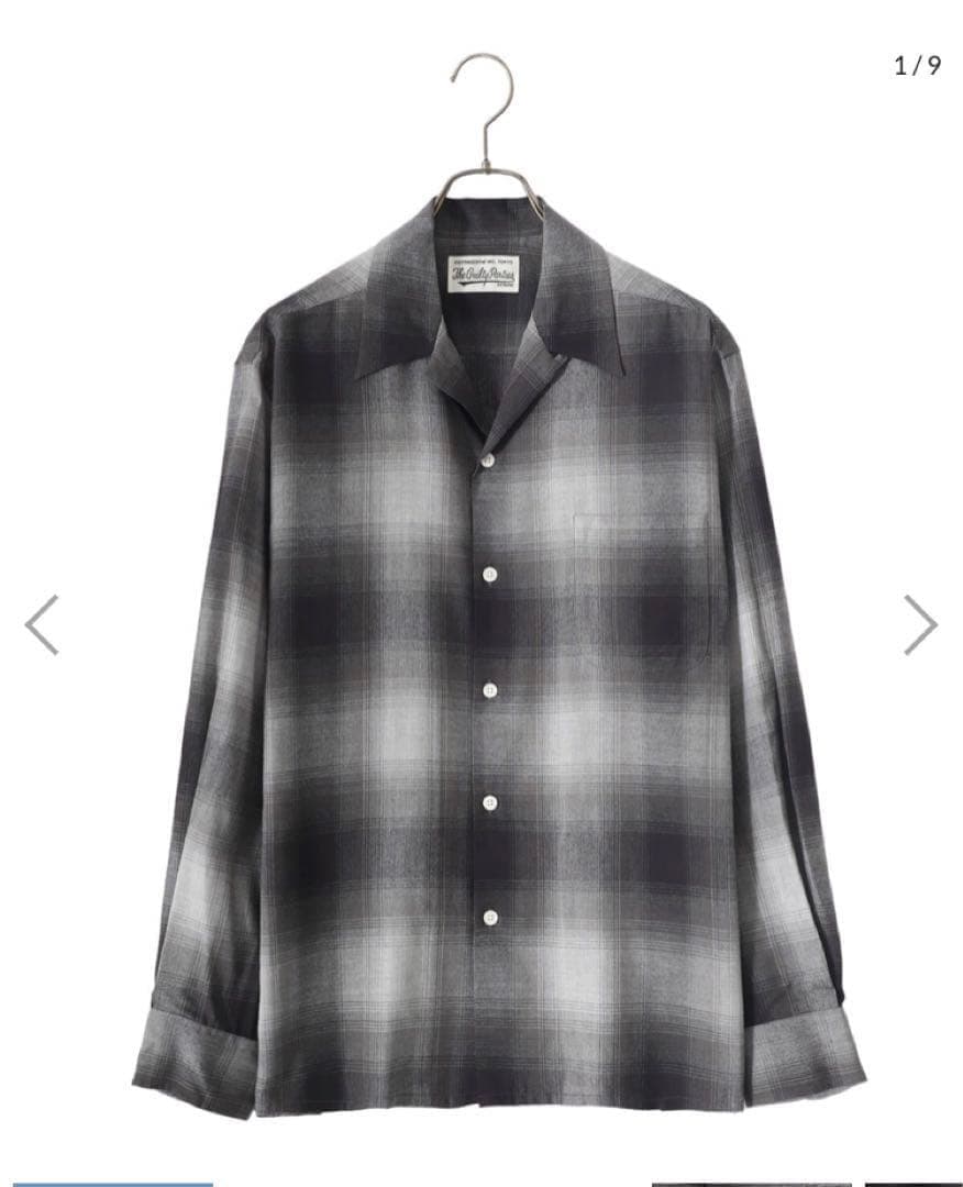 ワコマリア23FWレーヨンオンブレチェックシャツＸL★グレーオープンカラーシャツ