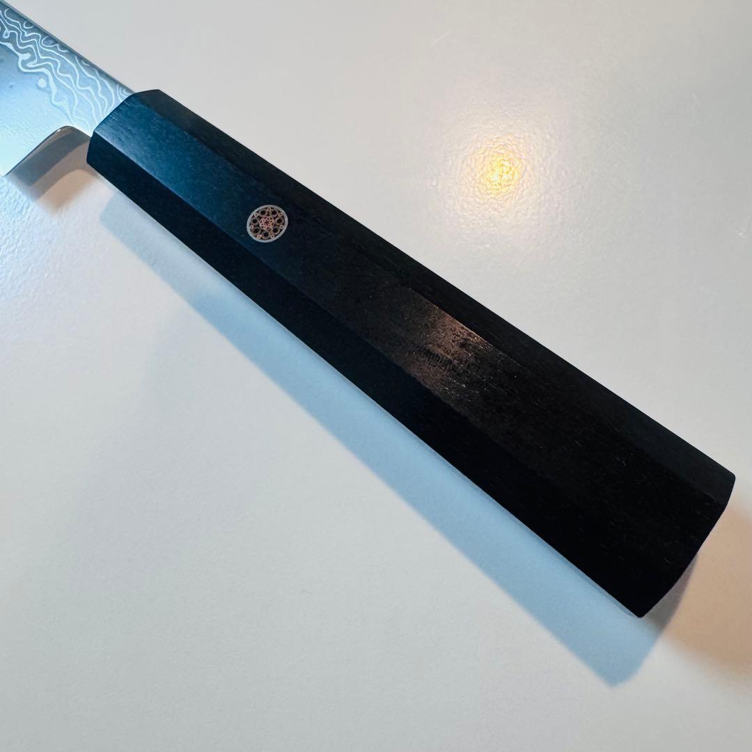 270mm ダマスカス墨流し柳刃包丁 黒檀八角柄 鏡面仕上げ 刺身用
