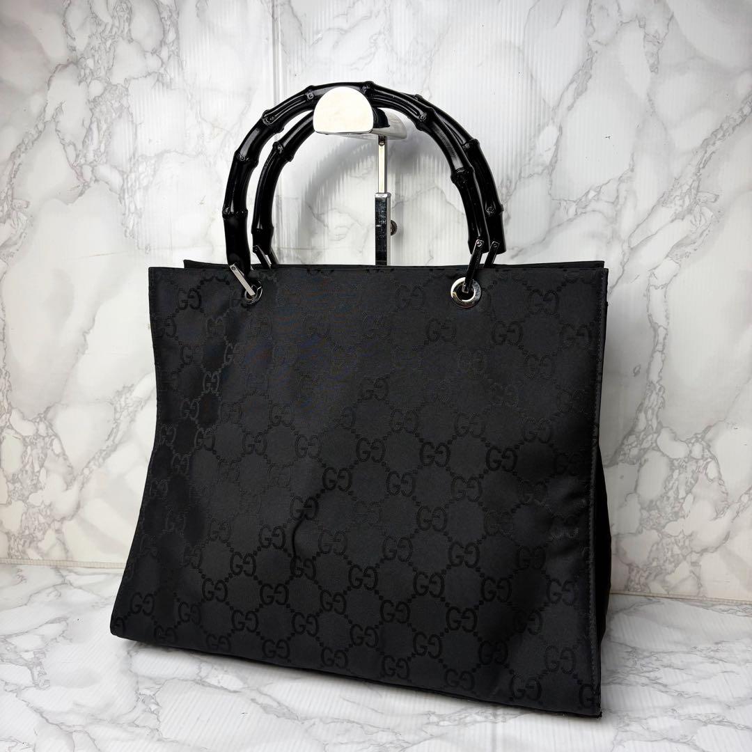 041 美品 GUCCI バンブー ハンドバッグ 三室構造 黒 nw4