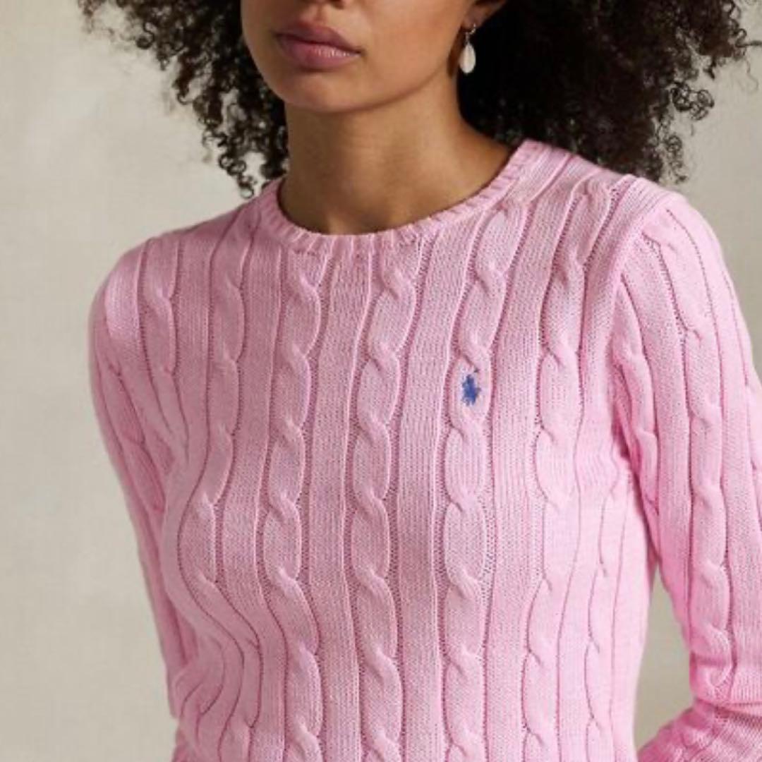 ポロラルフローレン レディース ケーブルニット ピマコットン ピンク　M