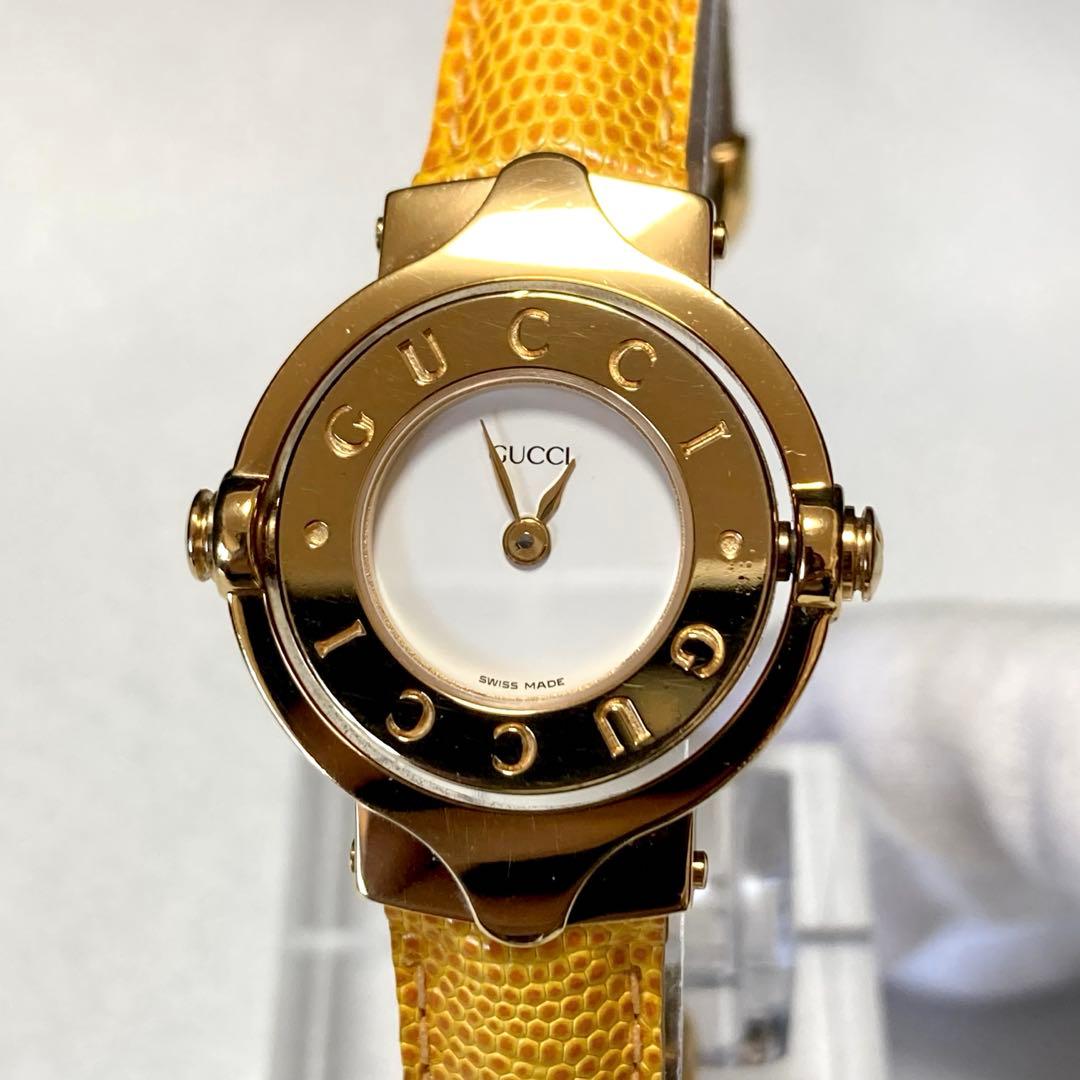 【新品電池/稼働/美品】グッチ 6600L ターンフェイス バングル 腕時計