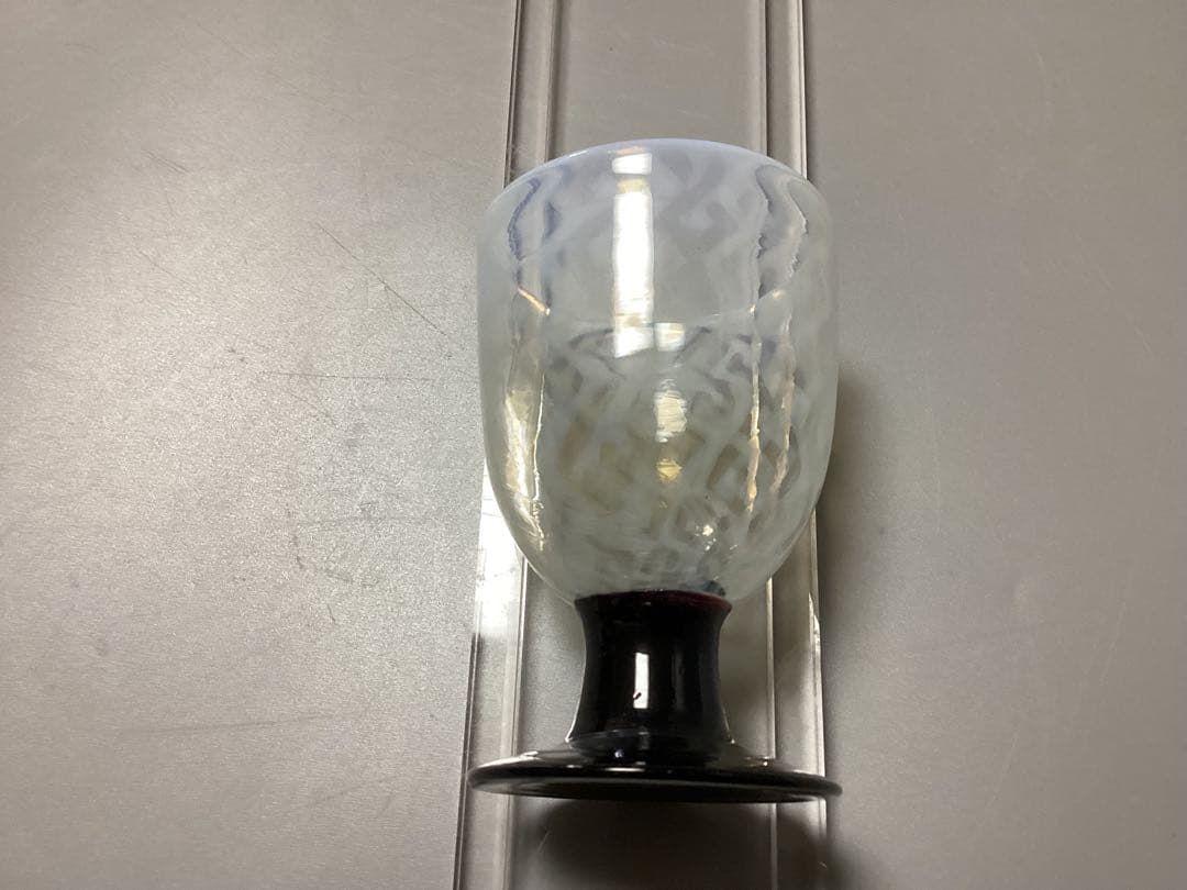 すみれ　雷文　黒脚　なつめ形　氷コップ　(検) 和ガラス　ウランガラス