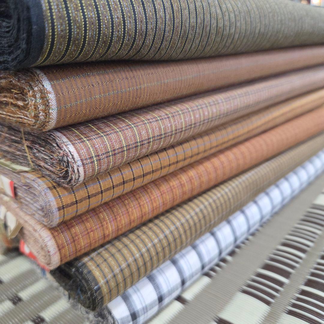 木綿 反物 14反 まとめ売り 格子　チェック柄 縞　茶　焦げ茶　丹前　まとめて