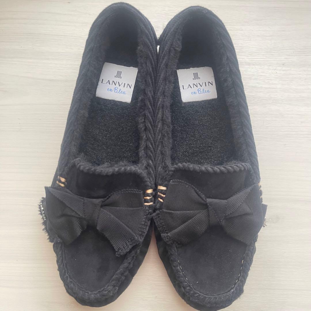 【LANVIN en Bleu】リボンモカシン 24cm ブラック 【美品】