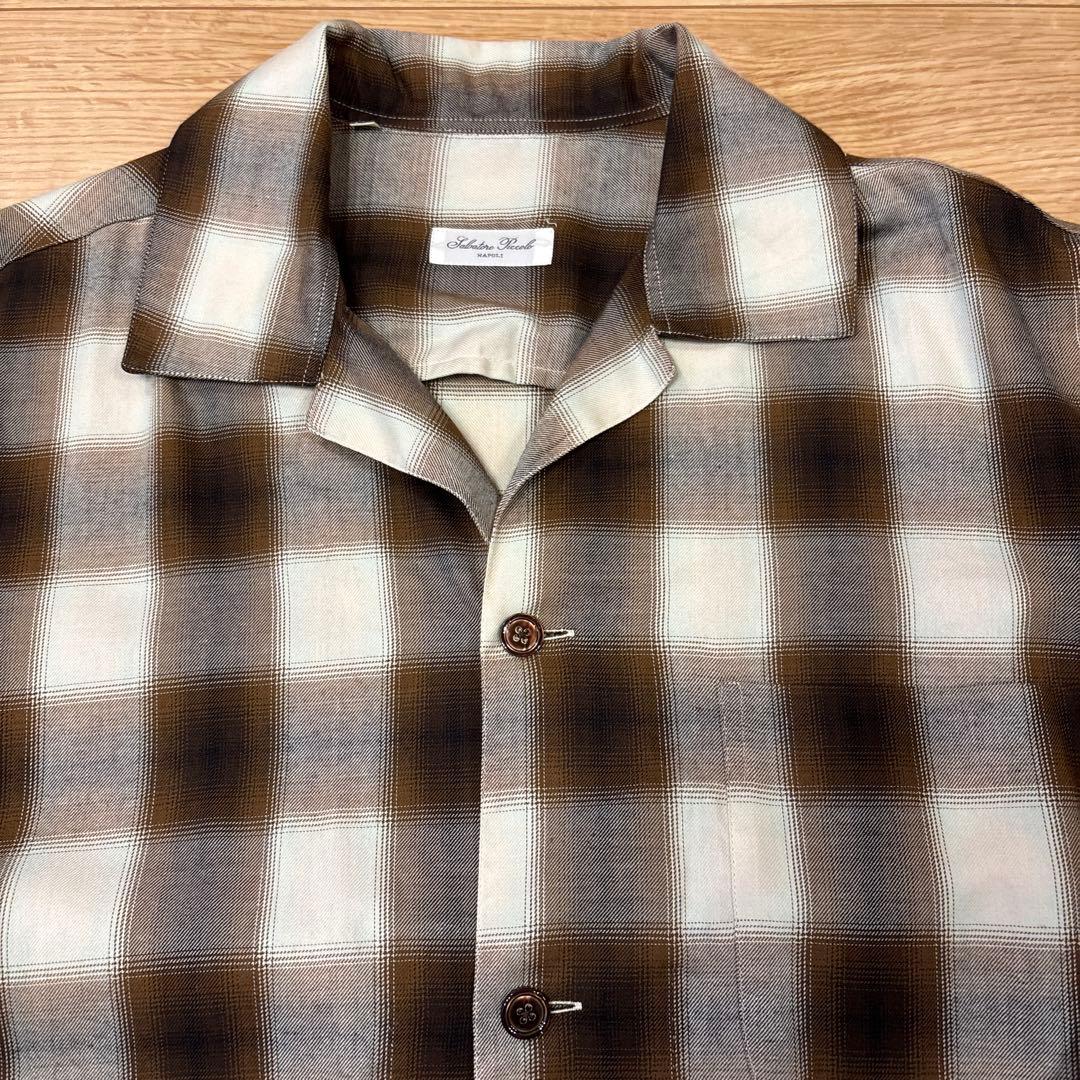 Uアローズ別注 サルヴァトーレピッコロ オンブレチェック オープンカラーシャツ