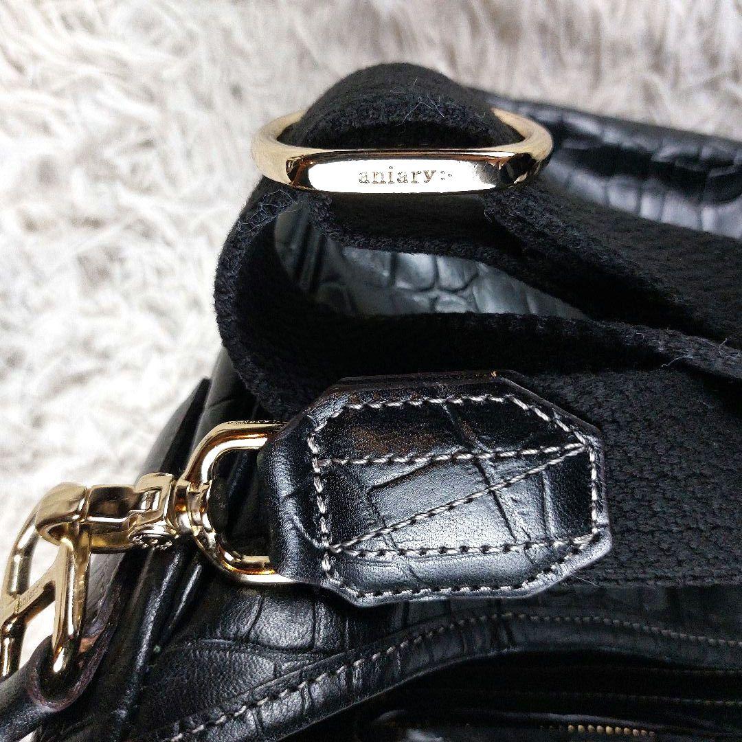 未使用級 aniary クロコ型押し レザー ボディバッグ ショルダーバッグ 黒