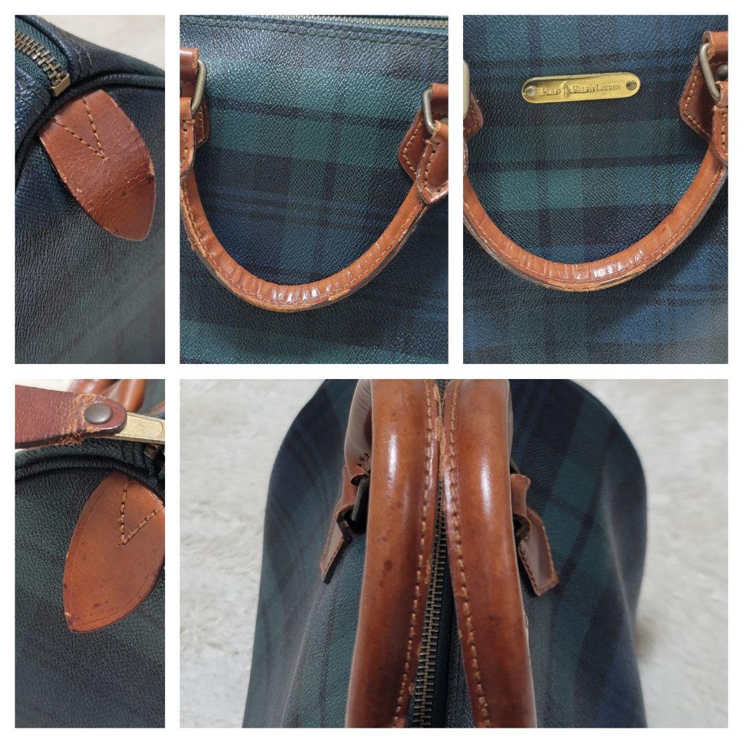 ポロ ラルフローレン ミニ ボストンバッグ チェック 馬毛ブラシ付　ハンドバッグ