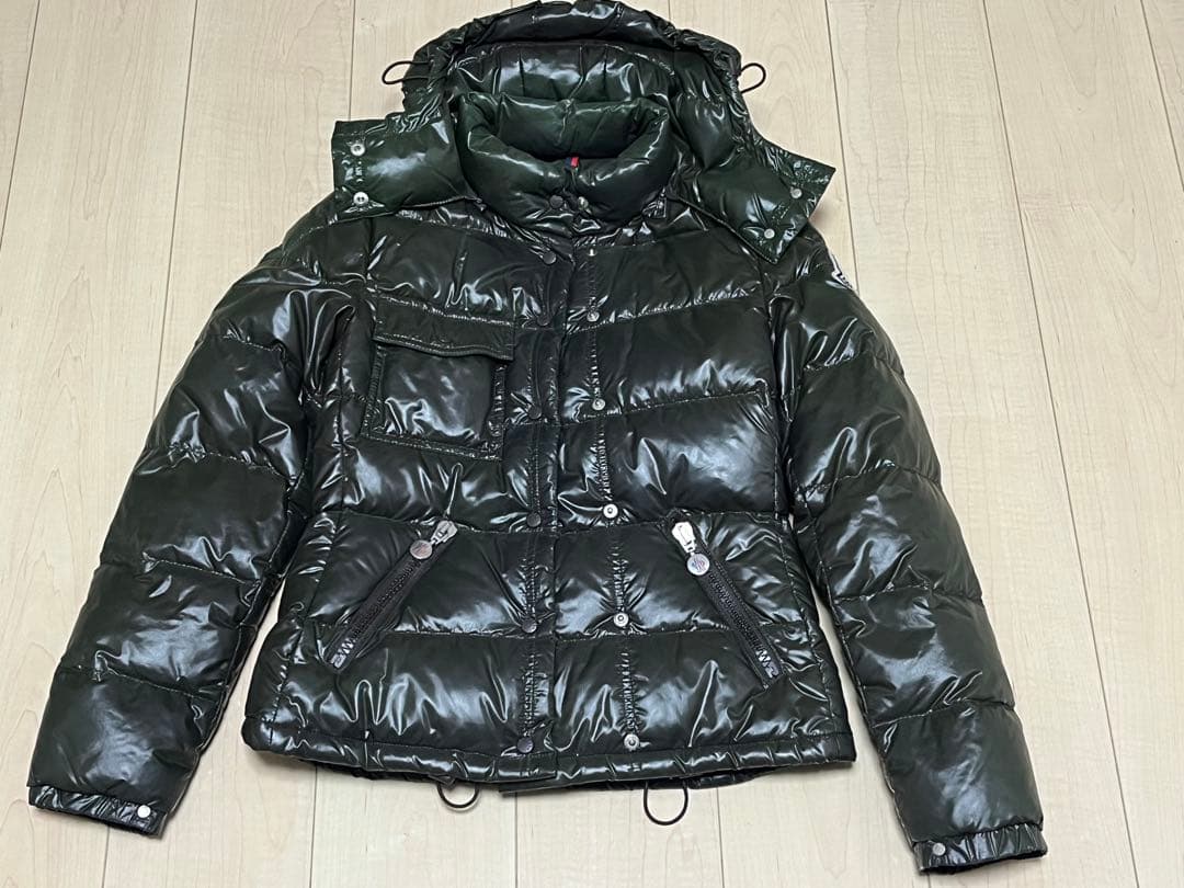 MONCLER☆シャイニーフード付ダウンJKサイズ00茶ジャンク品