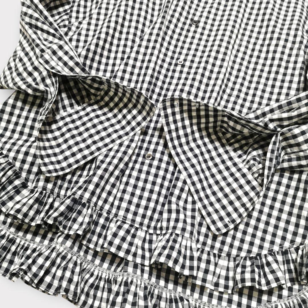 美品 コムデギャルソンガール ラウンドカラー フリル ギンガムチェックブラウス