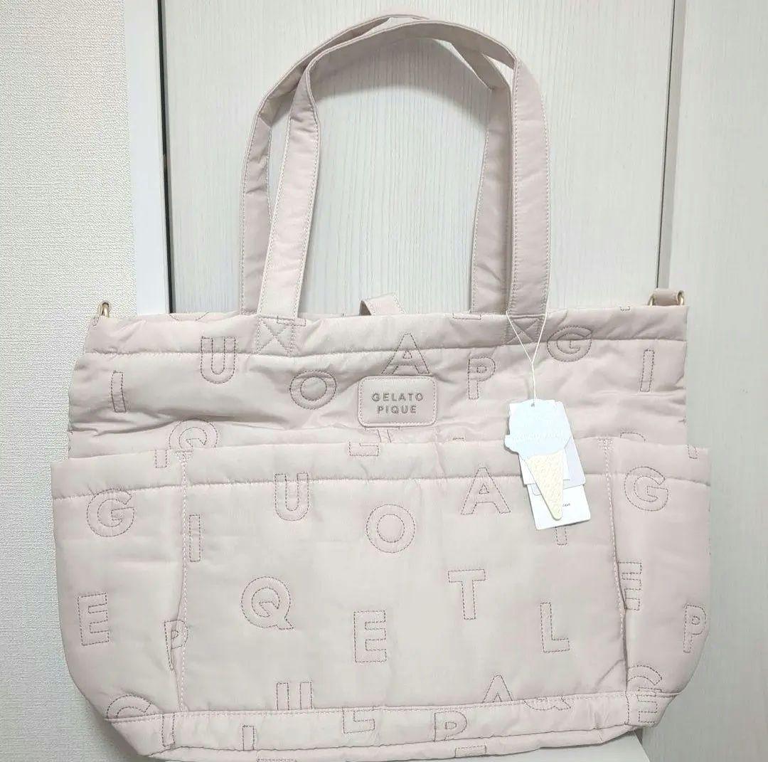 ジェラートピケ　アルファベット　キルティング　マザーズバッグ　ピンク