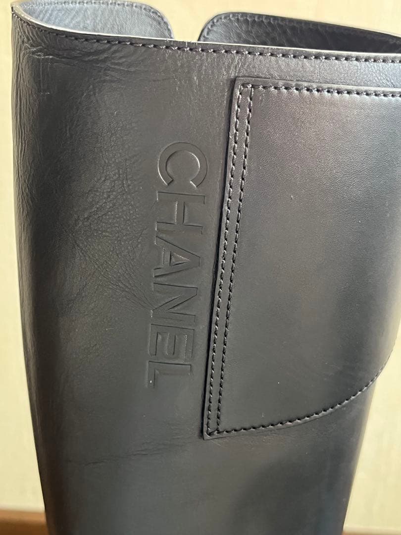 CHANEL シャネル バックルベルト カーフスキン ブラック ハイブーツ 38