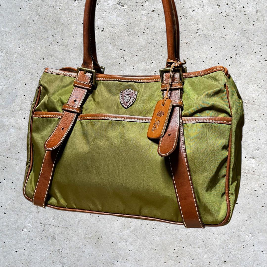 美品　フェリージ　トートバッグ　ナイロン　レザー　3層　肩掛け　カーキ　ブラウン