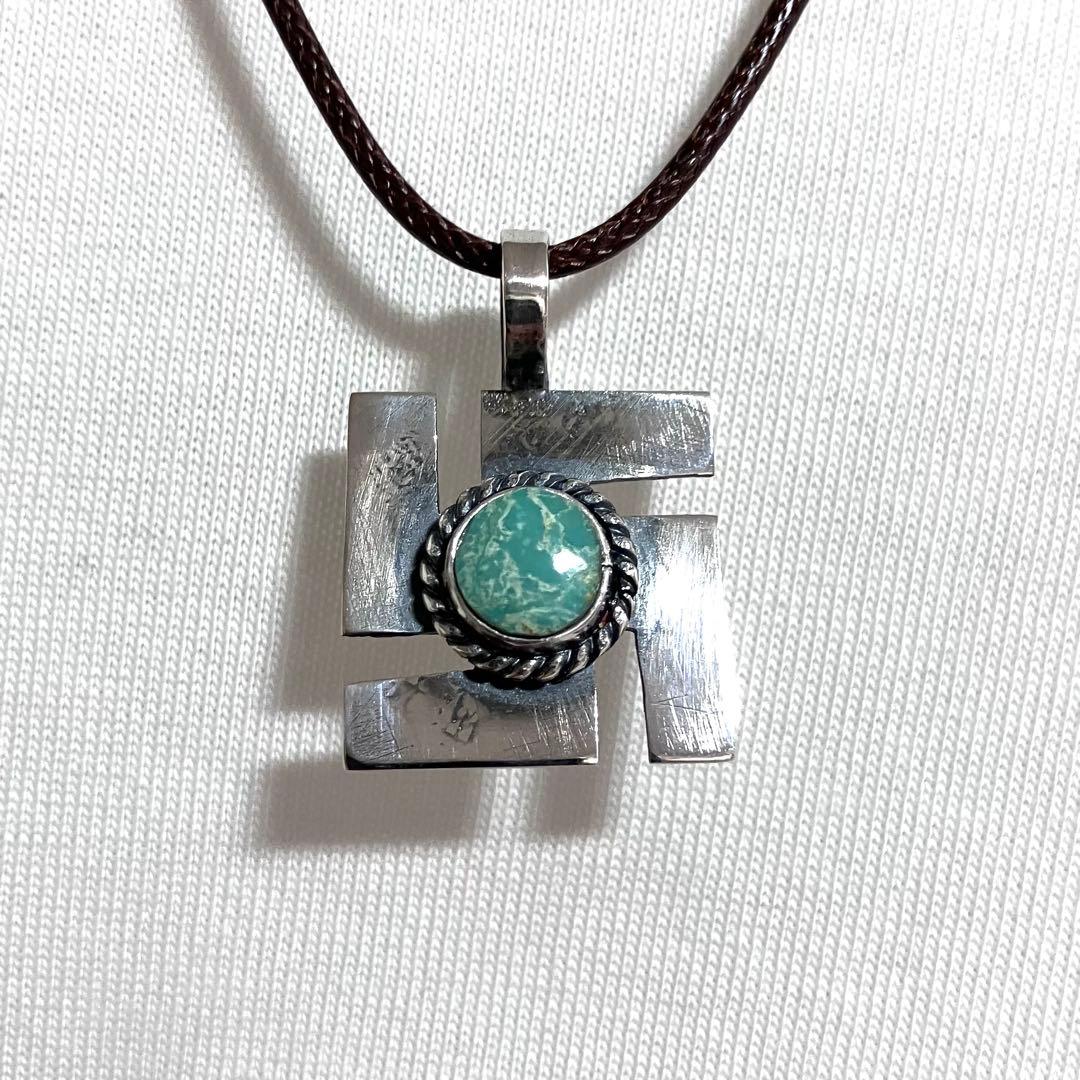 ロイストン　ターコイズ　スワティカ　シルバー　ネックレス#インディアンジュエリー