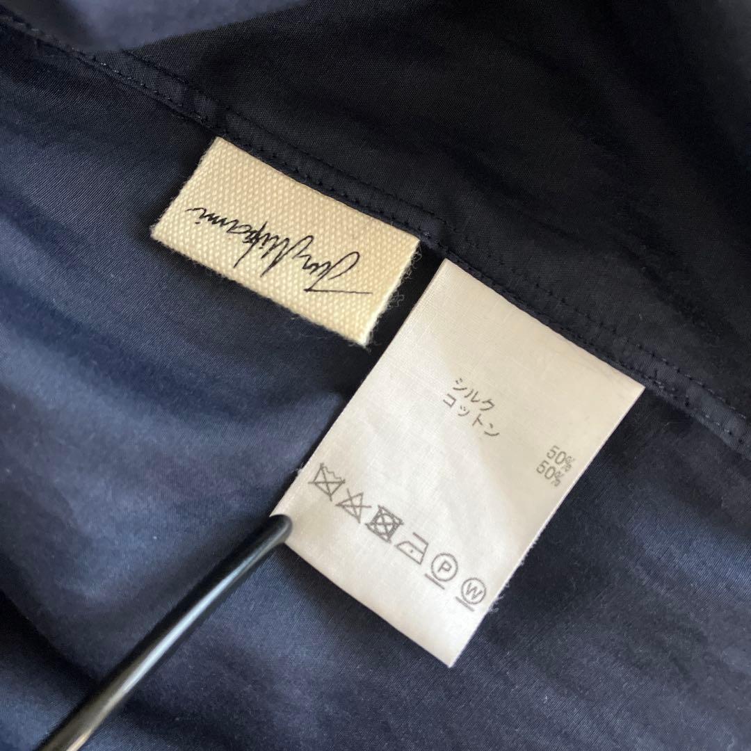 JUNMIKAMI コットンシルク　フリルシャツ　ネイビー