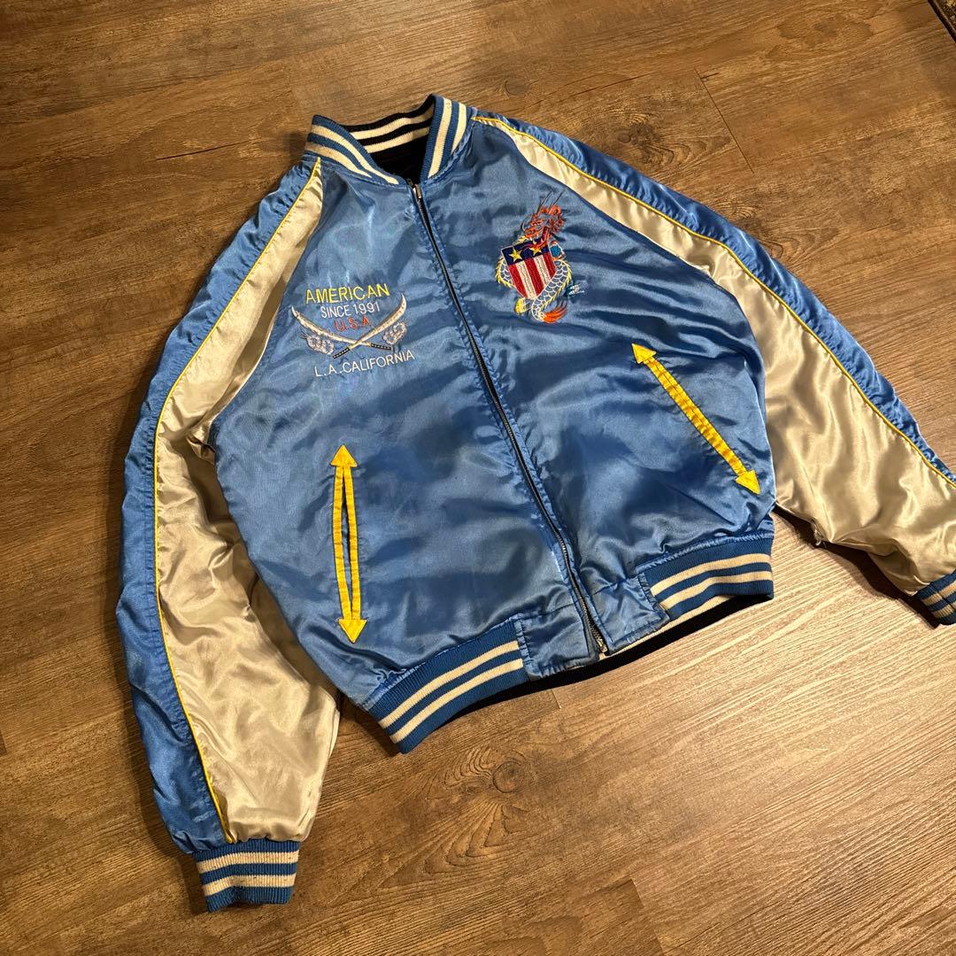 90s Shoot One 別珍　リバーシブル スカジャン サテン ベロア M