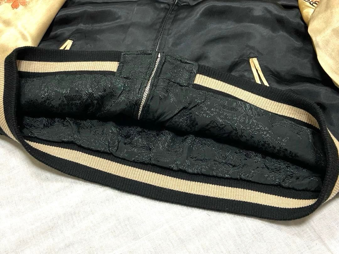 90sビンテージ 花旅楽団 両面刺繍 リバーシブル スカジャンL 髑髏 桜 野晒