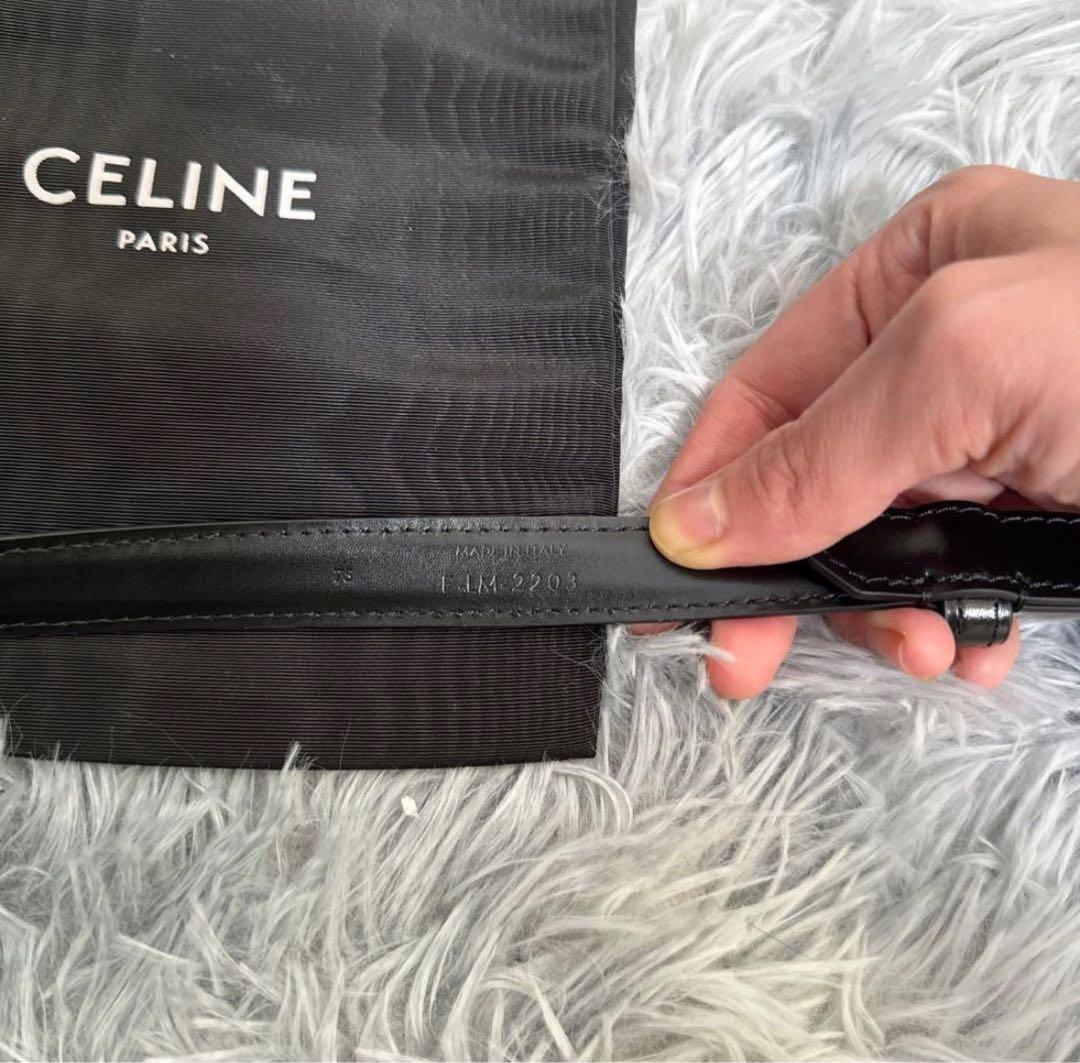CELINE ブラックレザーベルト ゴールドバックル
