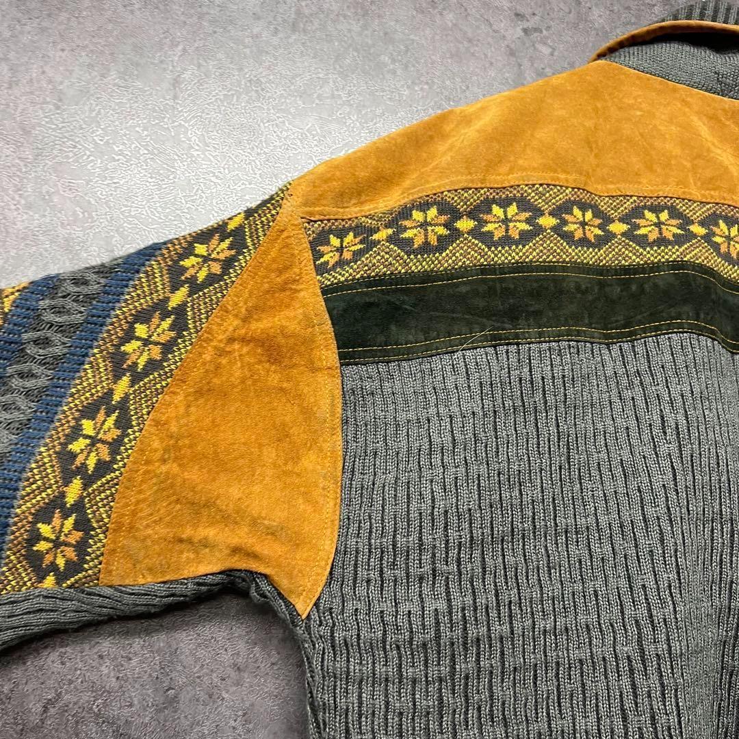 ユーロ古着【レザー・スエード ニットネイティブ】中綿 ジャケット メンズ2XL
