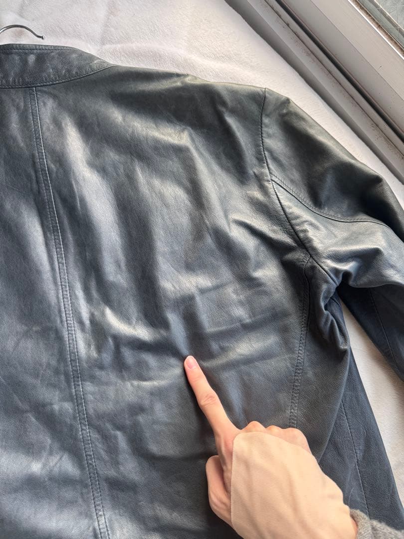 Maison Margiela 八の字ライダース 羊革レザー 青墨黒色