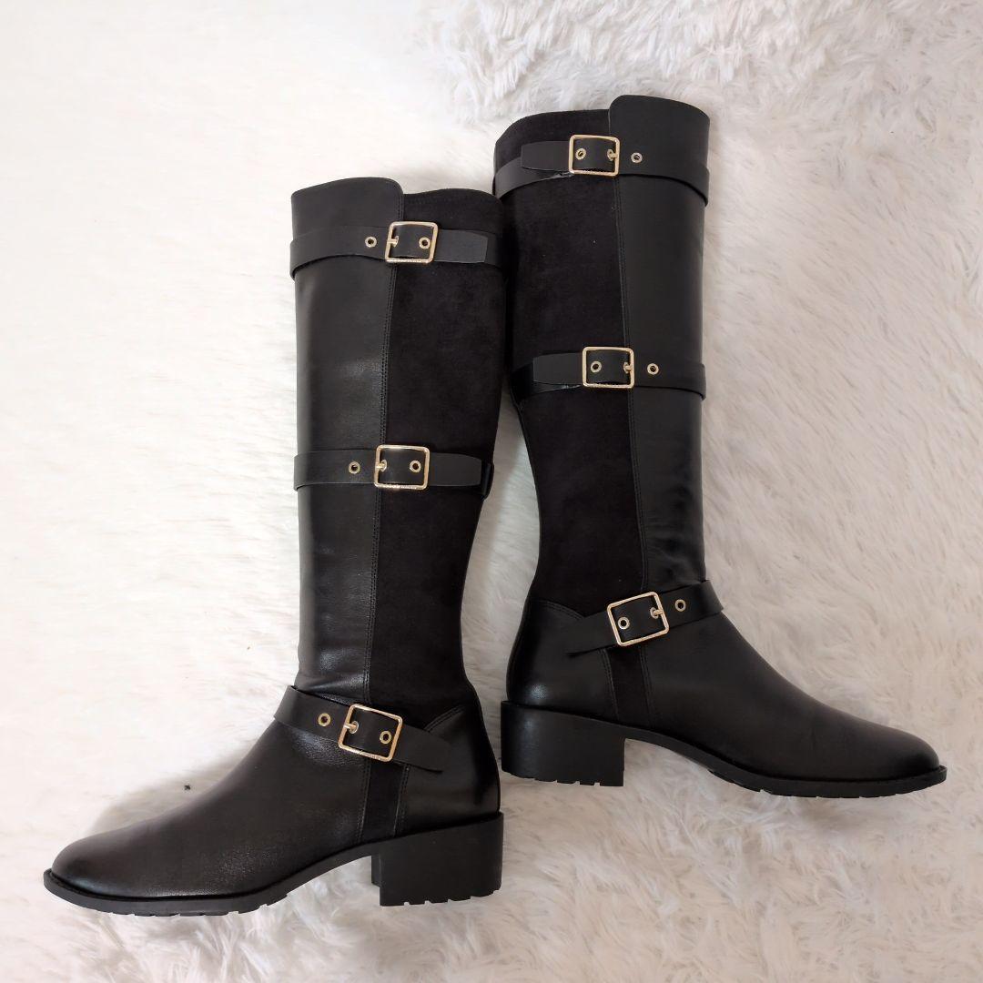 【未使用級】コールハーン　ロングブーツ　黒　24cm ジョッキーブーツ　レザー