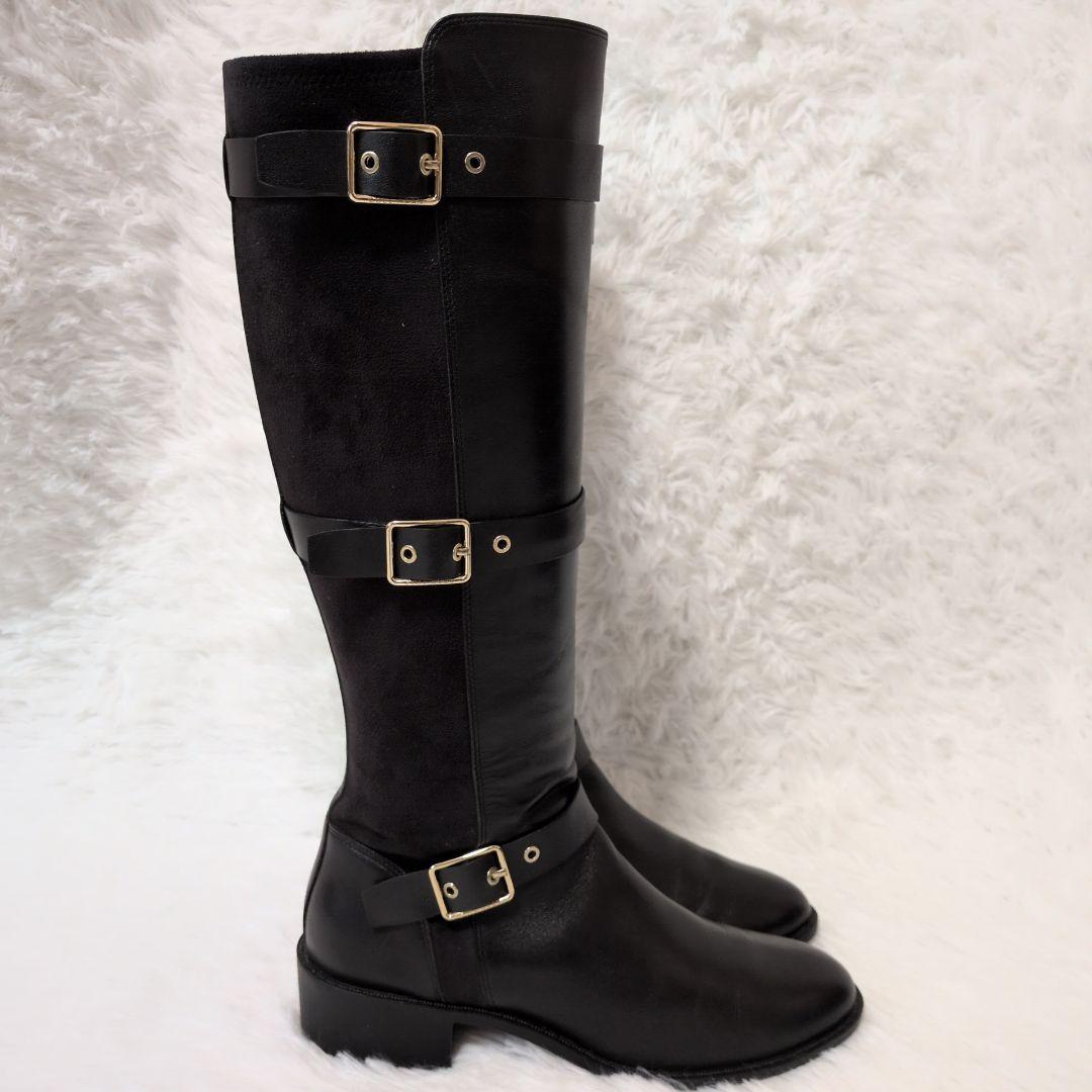 【未使用級】コールハーン　ロングブーツ　黒　24cm ジョッキーブーツ　レザー