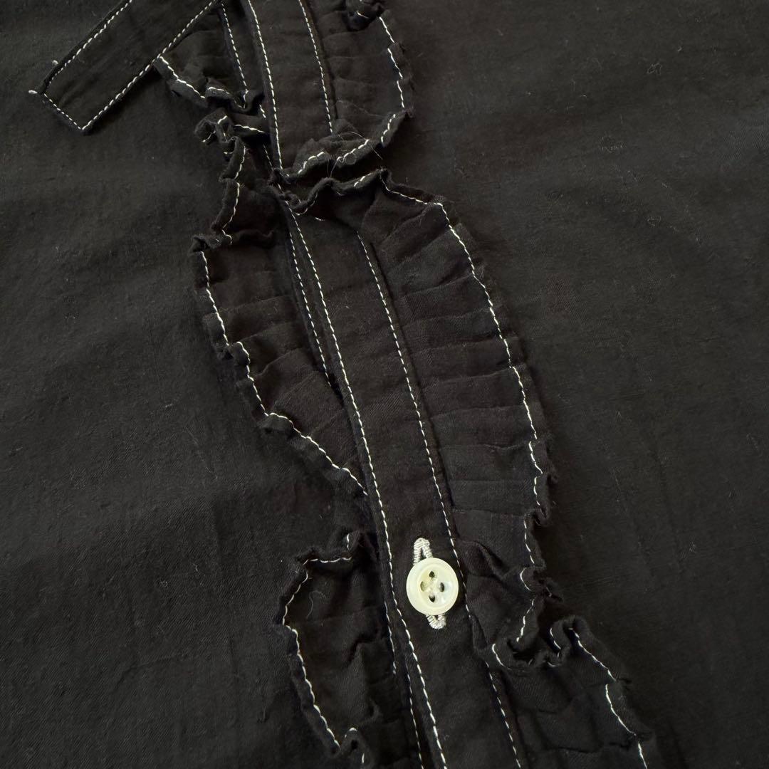 45R インドカディのタックフリルボウタイブラウス　黒