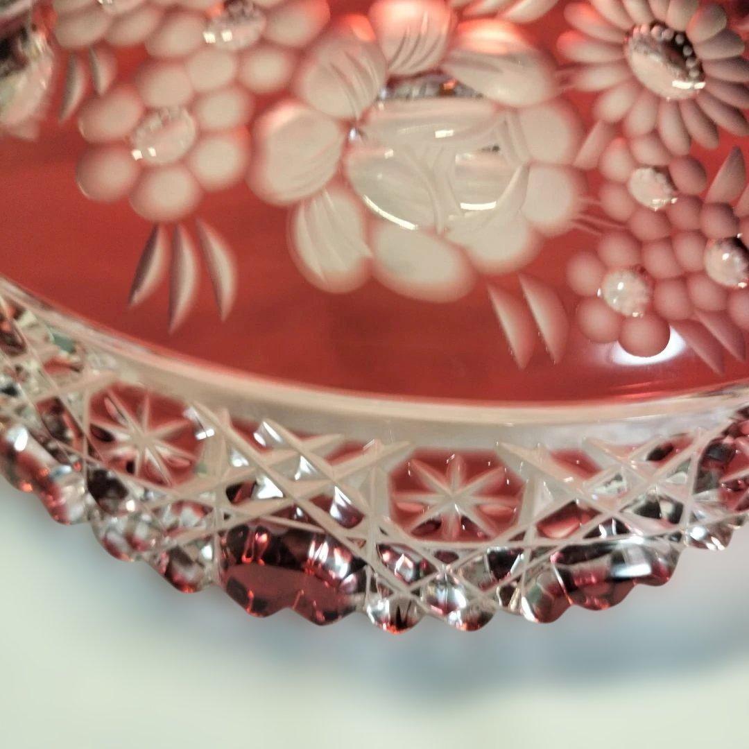 マイセンクリスタル ボール25cm 赤被せ バラ