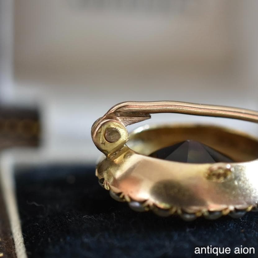 英国アンティーク 1900年前後 9金 天然シトリンと天然シードパールのブローチ