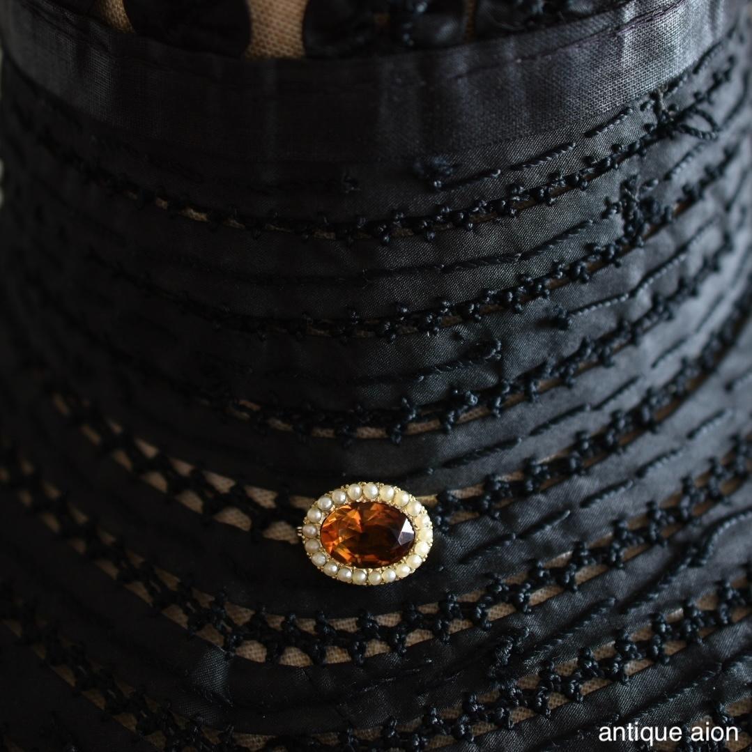 英国アンティーク 1900年前後 9金 天然シトリンと天然シードパールのブローチ