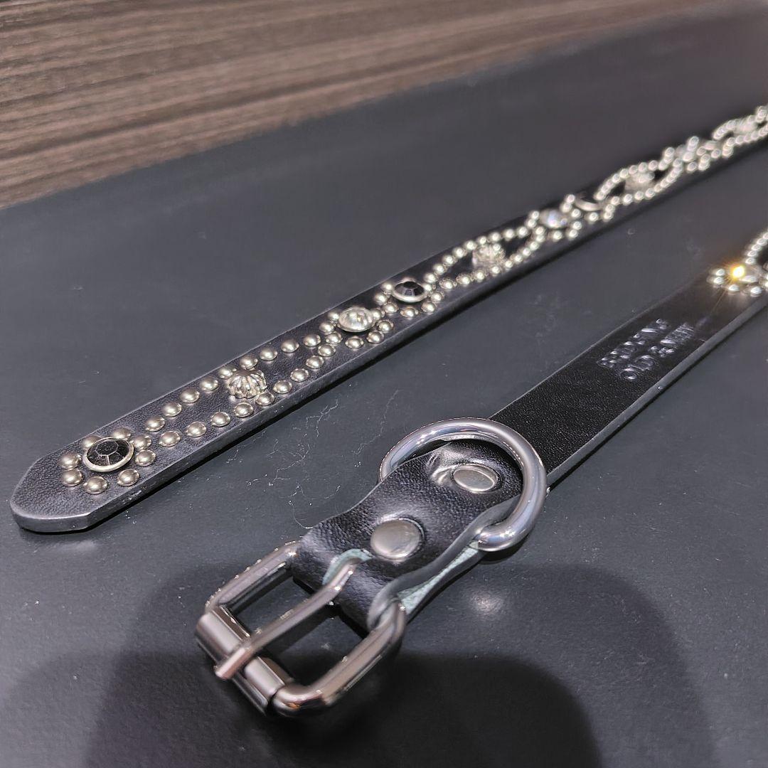 クロス銀■本革レザーフルスタッズナローベルト☆925アメカジヴィンテージシルバー