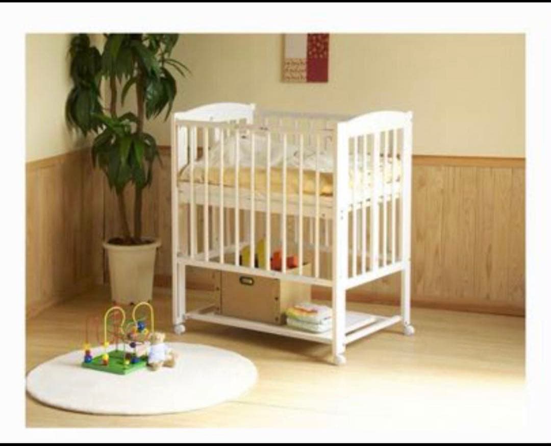 石崎家具 折りたたみベビーベッド ワンタッチハイベッド プチ スリーピー 白