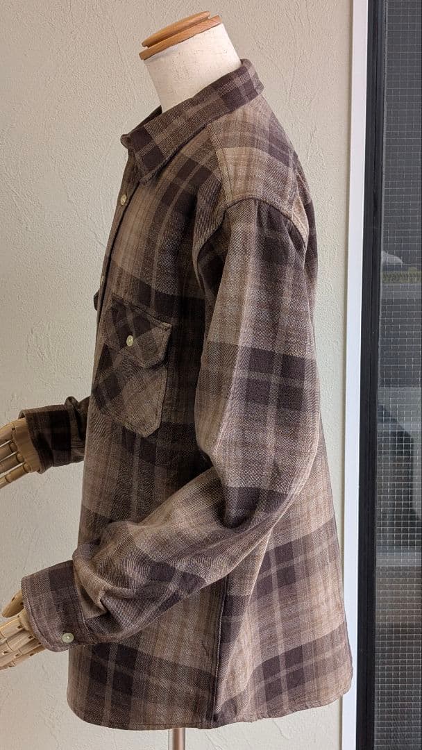 新品未使用camco度詰め双糸ヘビーコットンシャツブラウンチェックサイズLL