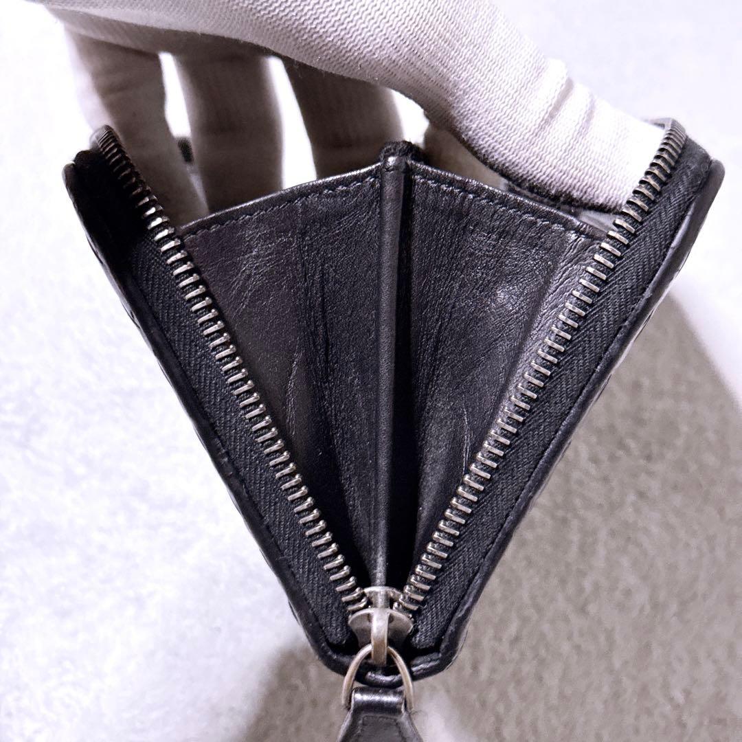 【美品】ボッテガヴェネタ 長財布 ラウンド イントレチャート ブラック メンズ