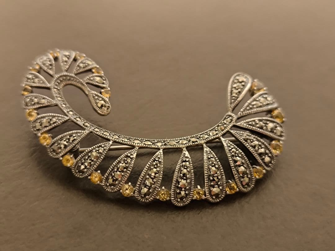 ヴィンテージ　マーカサイト　シトリン　925　スターリング　シルバー　ブローチ