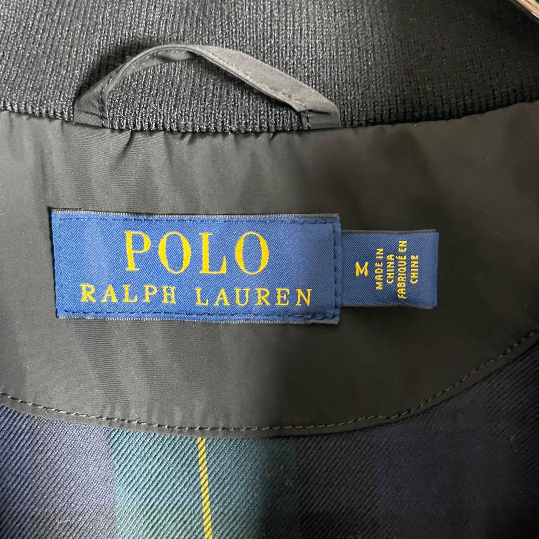 【良品】ポロラルフローレン スイングトップ 裏地チェック ポニー刺繍ロゴ 黒 M