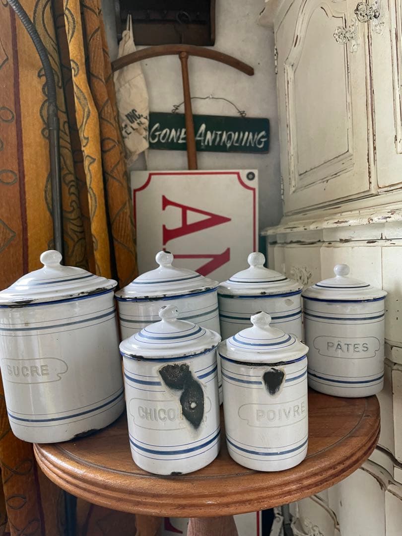 フランス　アンティーク　ホーロー　キャニスター　BF社BB社　ブルー　100年