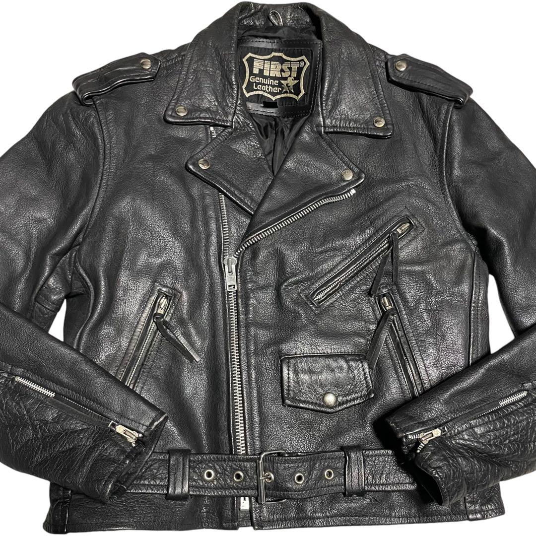 大きいサイズ【FIRST】本革 リアルレザーダブルライダースジャケット 黒 L