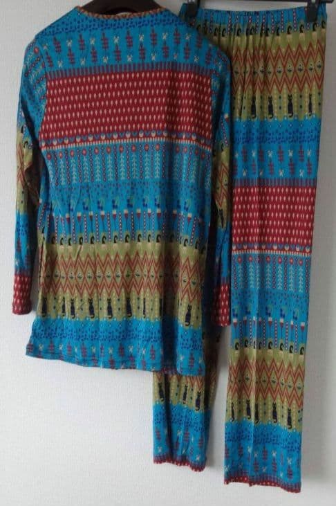 マタノアツコ シルクニットパジャマ M 幾何学模様 ワコール 絹✨️可愛い