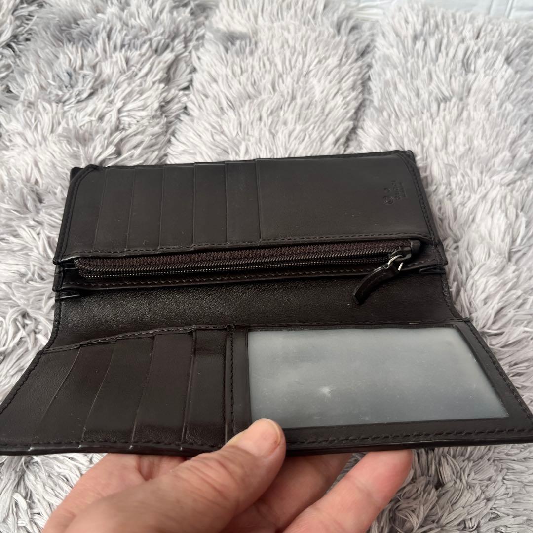 美品✨GUCCI マイクロシマ　軽量　長財布　ダークブラウン　メンズ