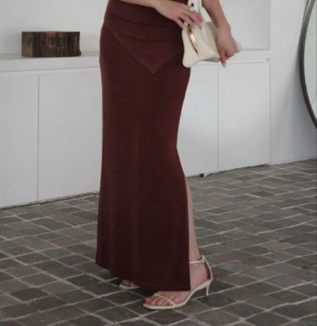 新品　anuans アセテートカットナロースカート　ベロア　アニュアンズ